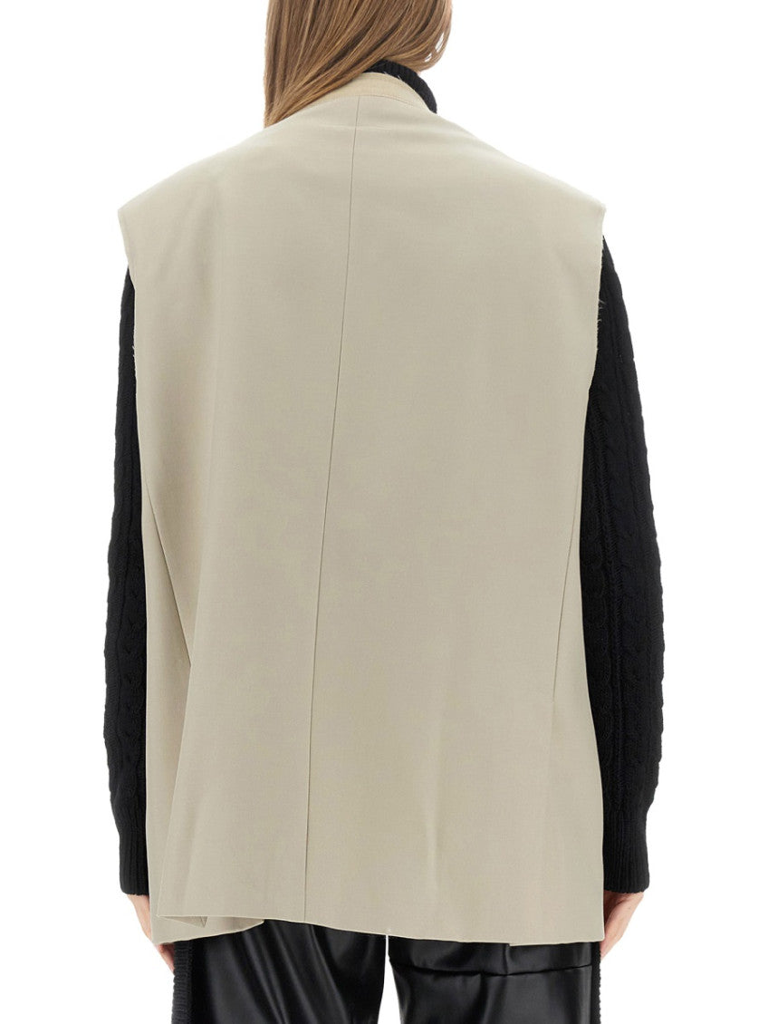Beige Solid V Neck Jacket 2