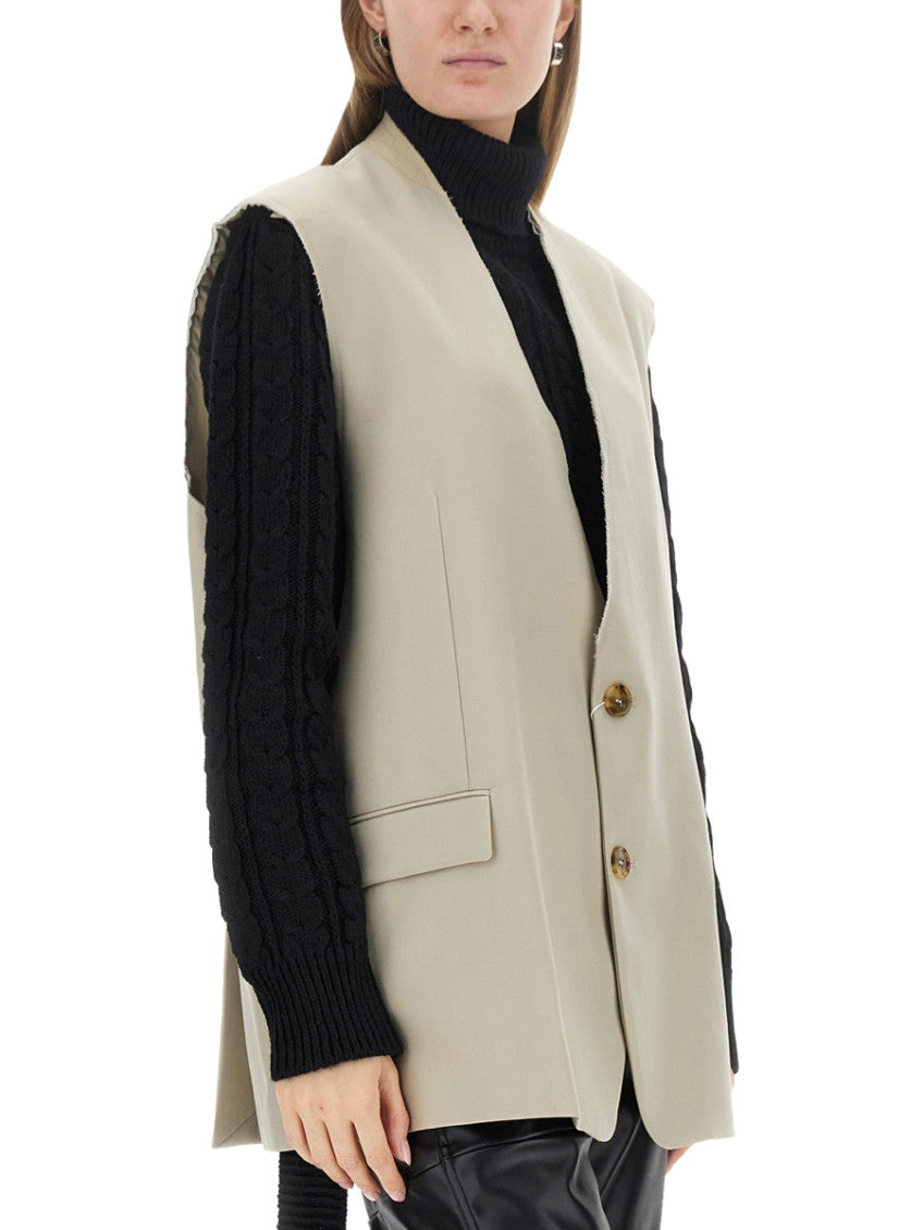 Beige Solid V Neck Jacket 3