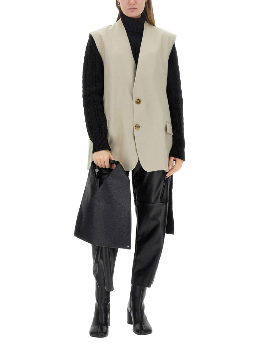 Beige Solid V Neck Jacket 4