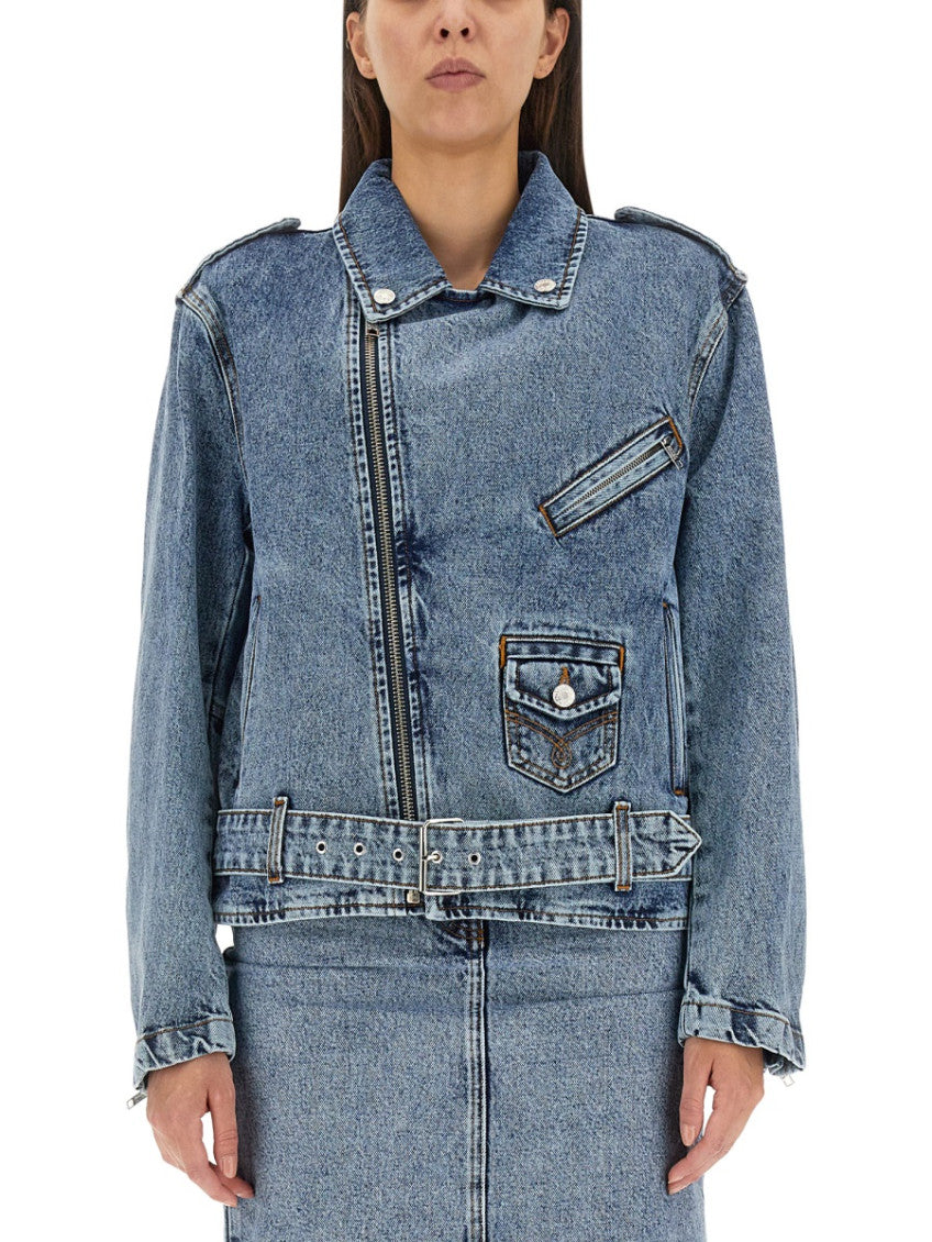 Blue Solid Shirt Collar Jacket 1