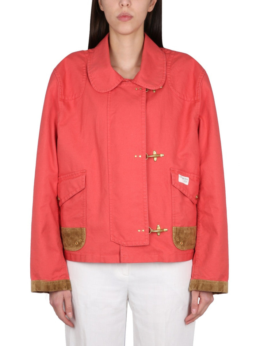 Red Solid Shirt Collar Jacket 1