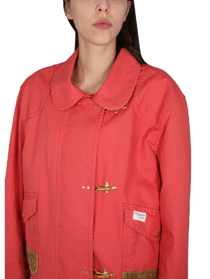 Red Solid Shirt Collar Jacket 3
