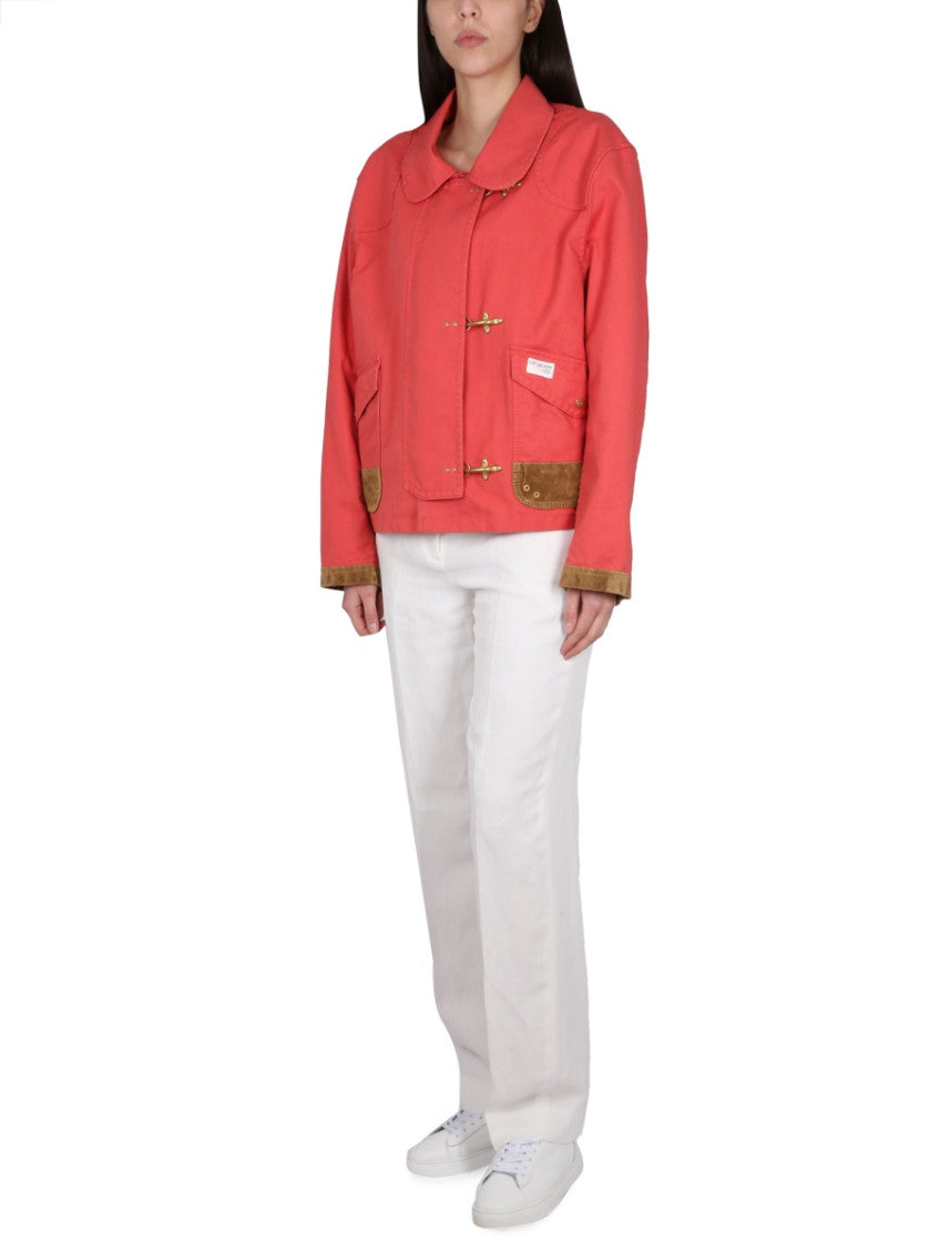 Red Solid Shirt Collar Jacket 4