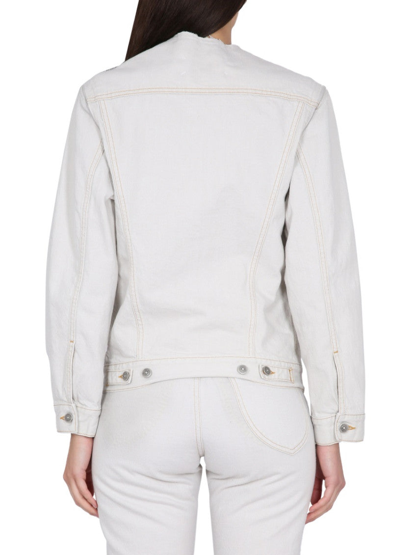 White Solid Band Collar Jacket 2