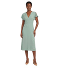 Green Solid V Neck Midi Dress 1