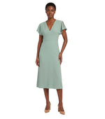 Green Solid V Neck Midi Dress 1