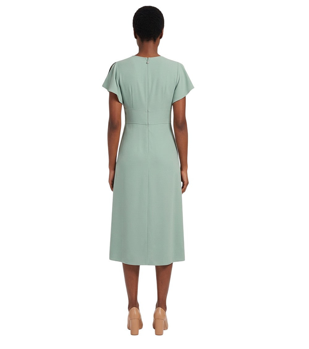 Green Solid V Neck Midi Dress 2