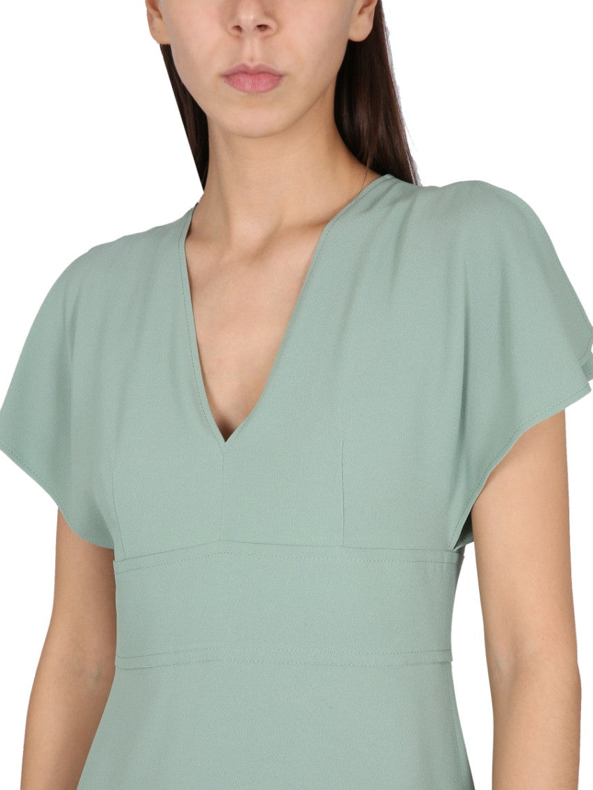 Green Solid V Neck Midi Dress 3