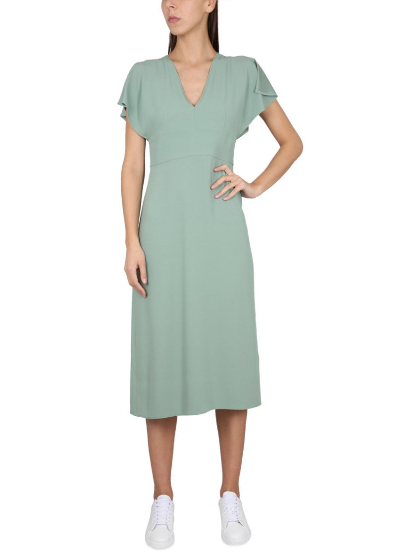 Green Solid V Neck Midi Dress 4