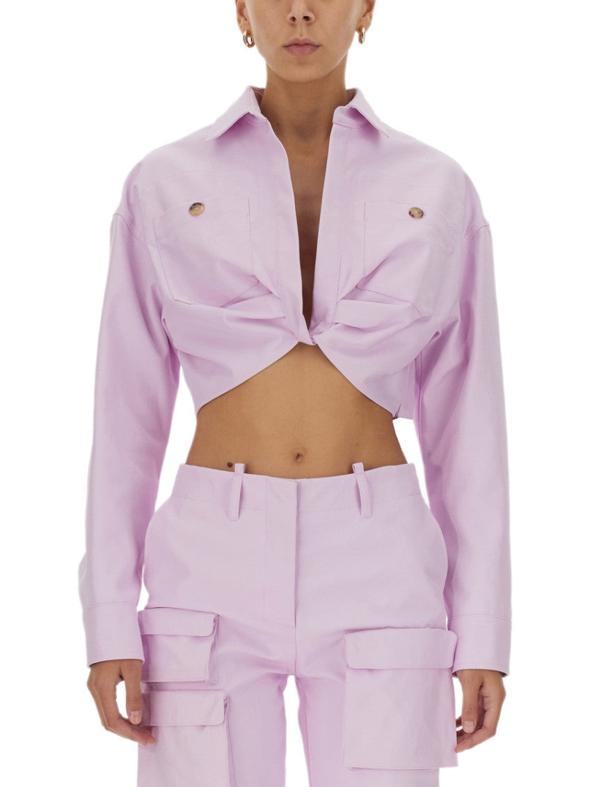 Purple Solid Shirt Collar Jacket 1