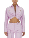 Purple Solid Shirt Collar Jacket 1