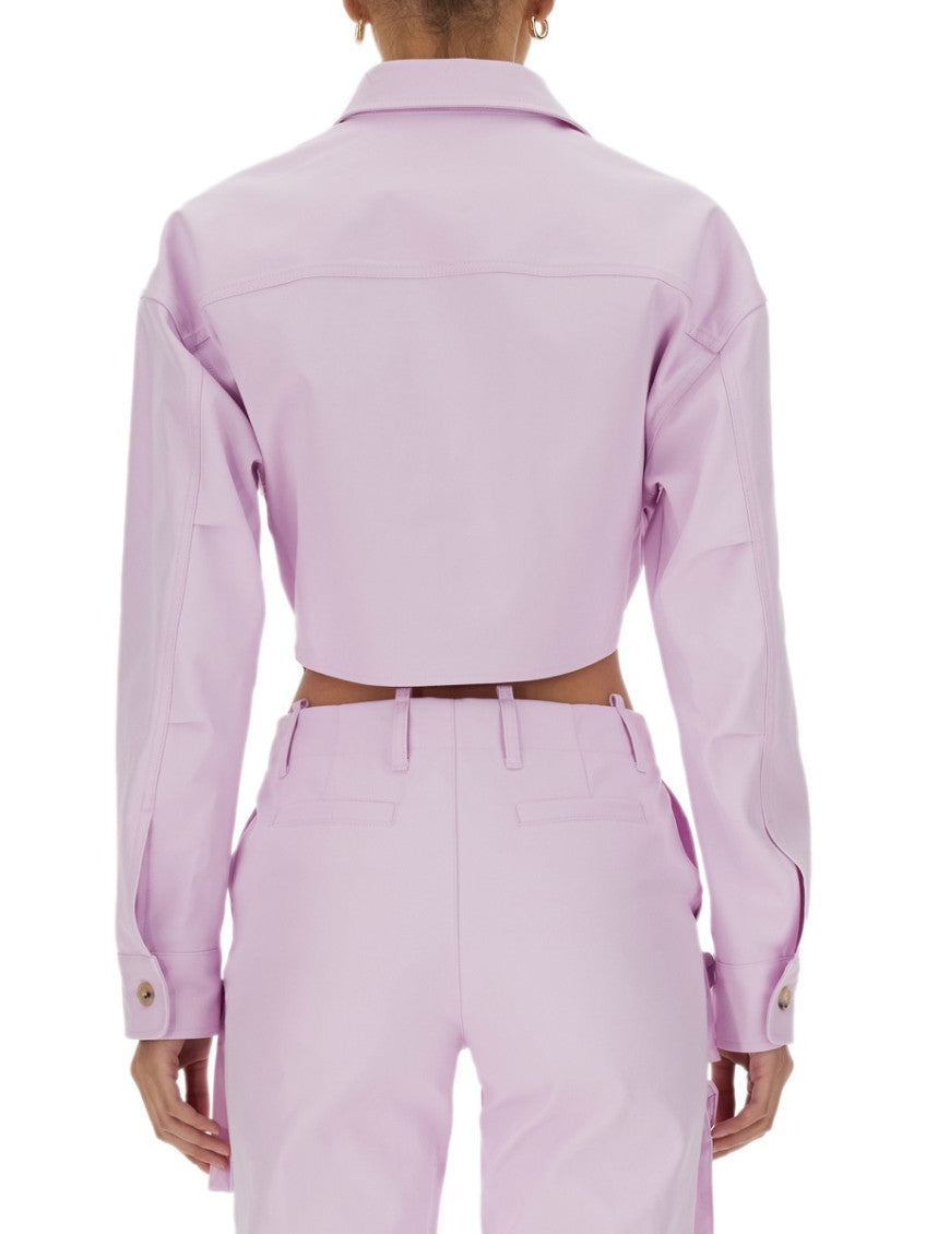 Purple Solid Shirt Collar Jacket 2