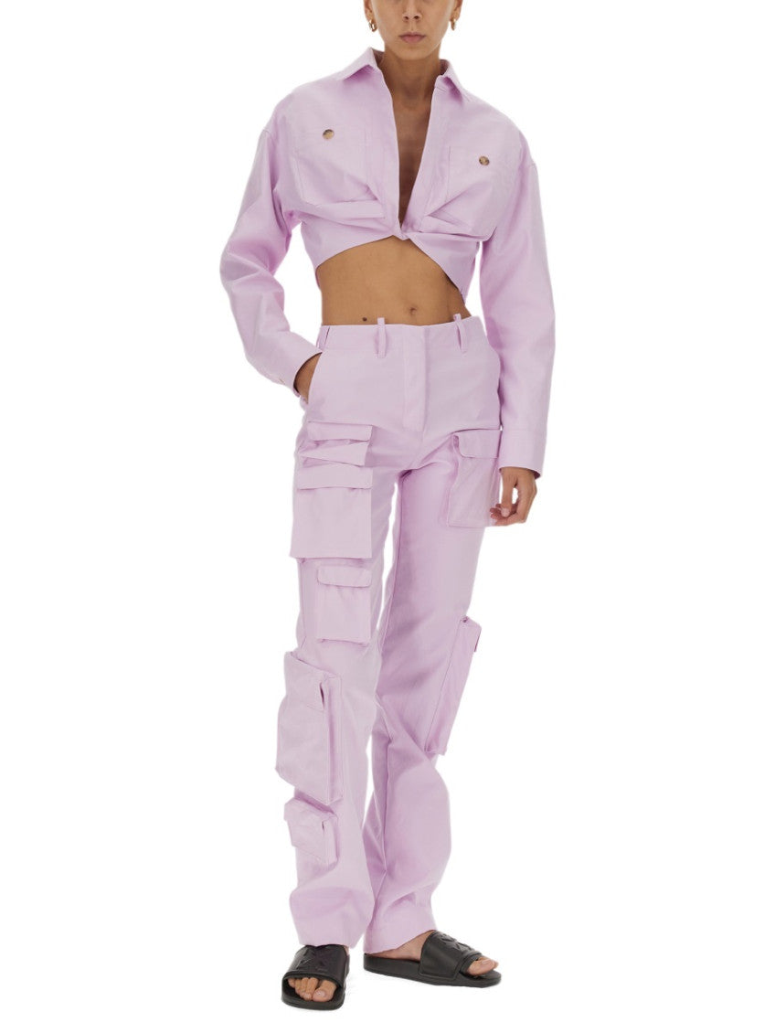 Purple Solid Shirt Collar Jacket 4