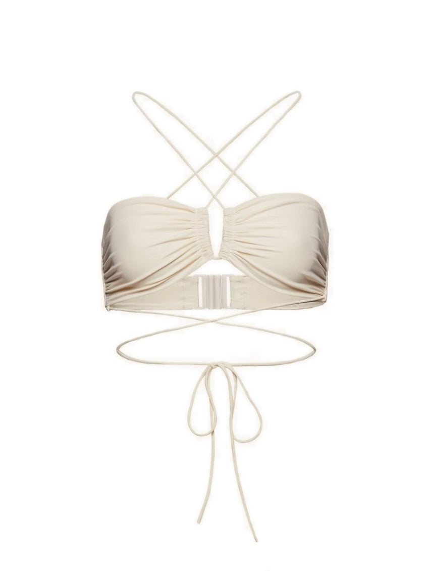 Beige Solid Swimwear 2