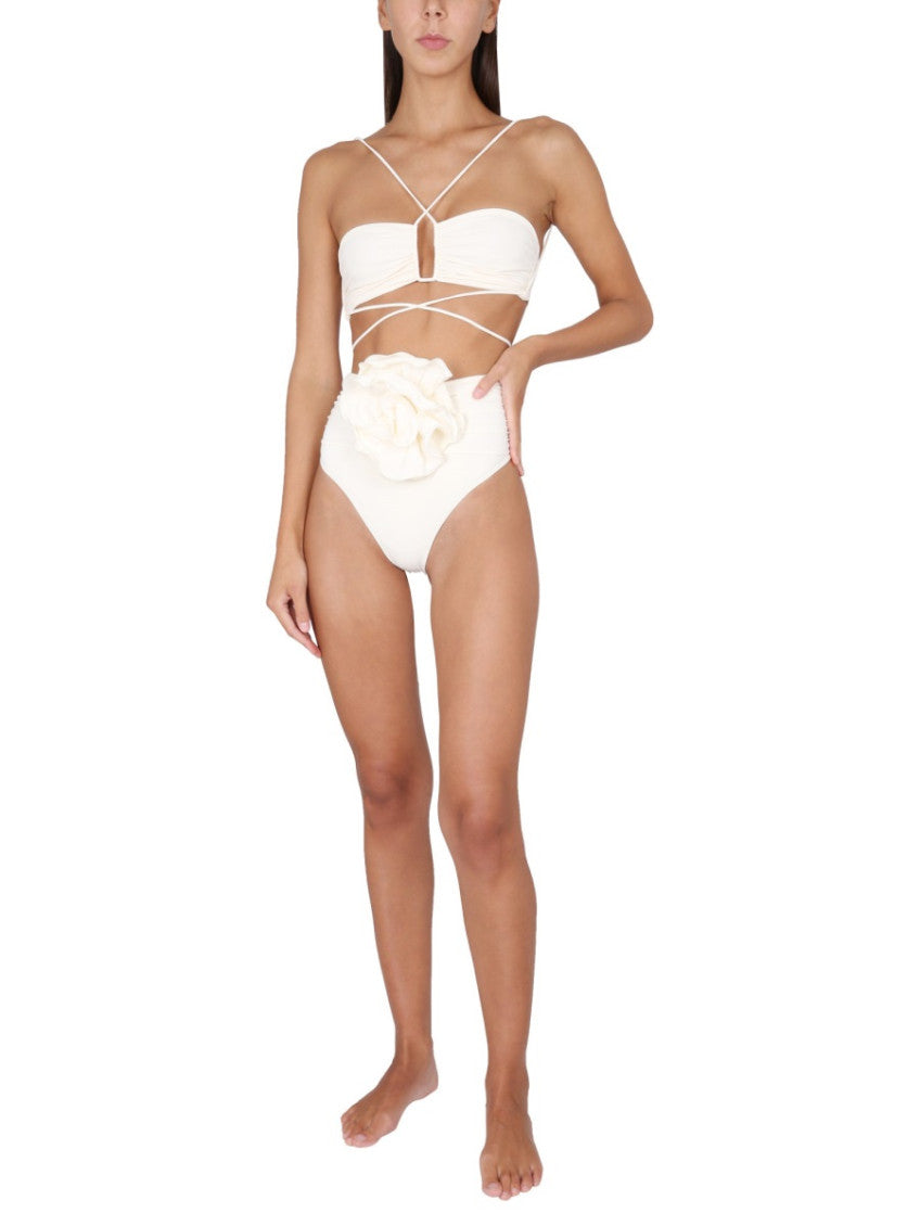 Beige Solid Swimwear 3
