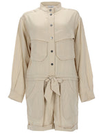 Beige Solid Mandarin Collar Jumpsuit 1