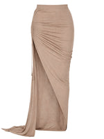Beige Solid Maxi Skirt 1