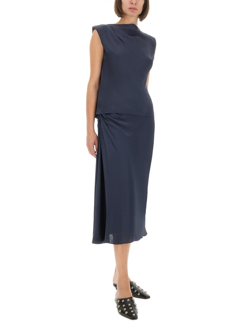 Blue Solid Midi Skirt 4