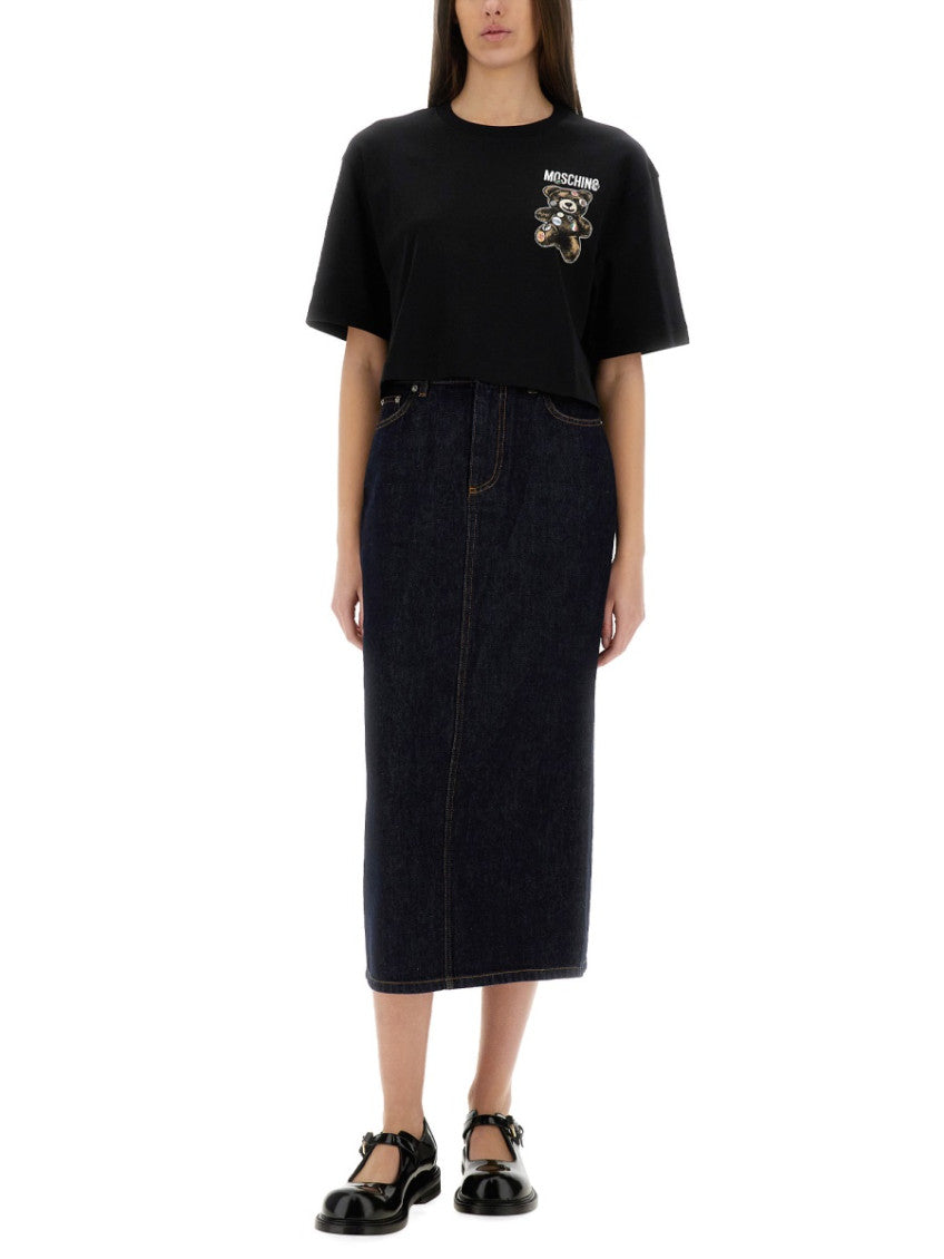 Denim Solid Midi Skirt 4