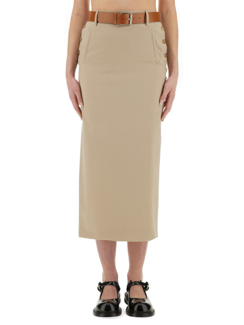 Beige Solid Midi Skirt 1
