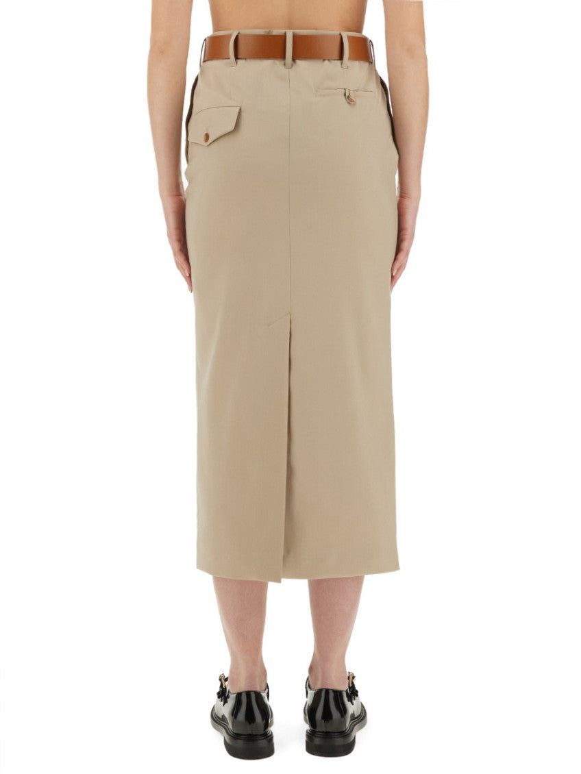 Beige Solid Midi Skirt 2