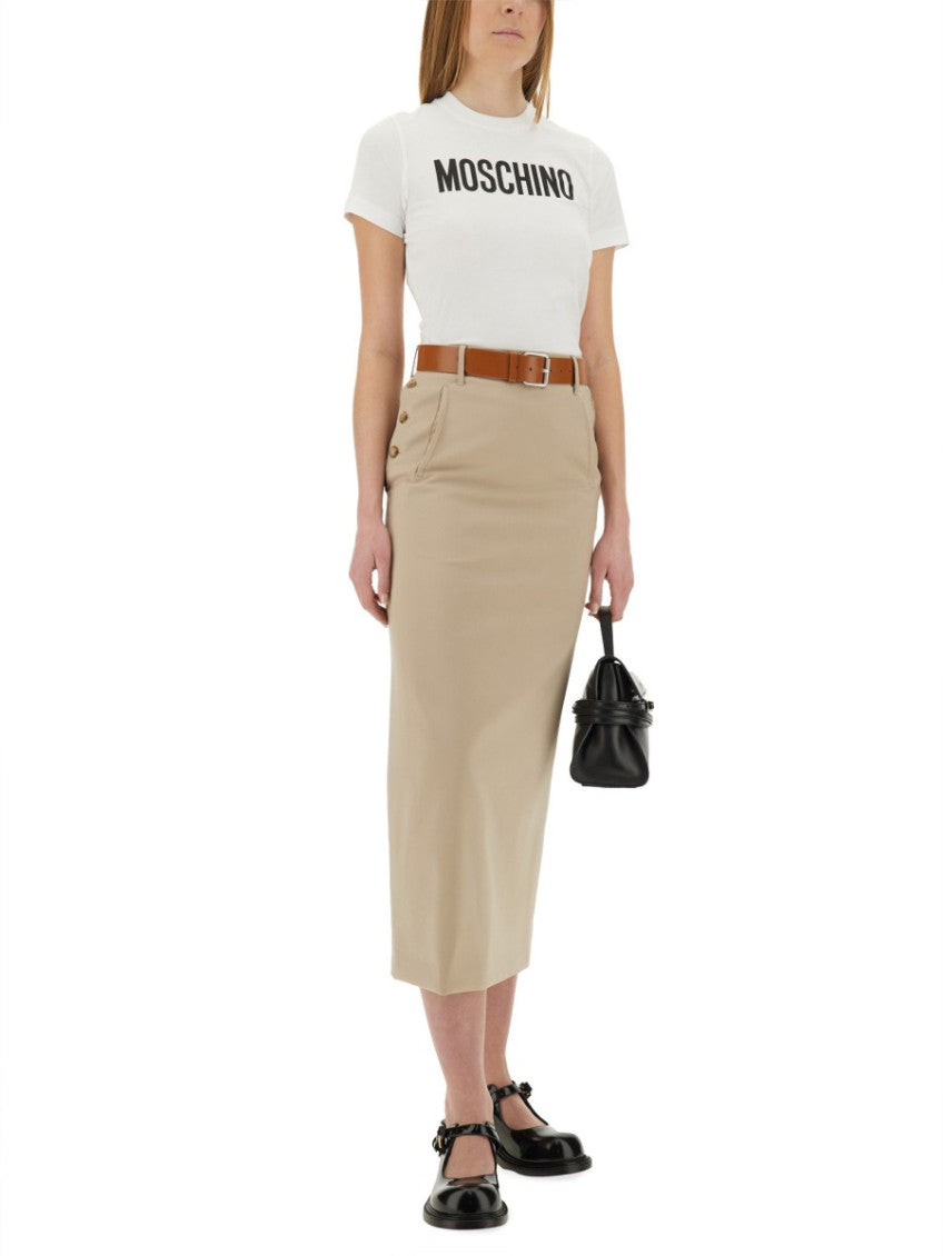 Beige Solid Midi Skirt 4