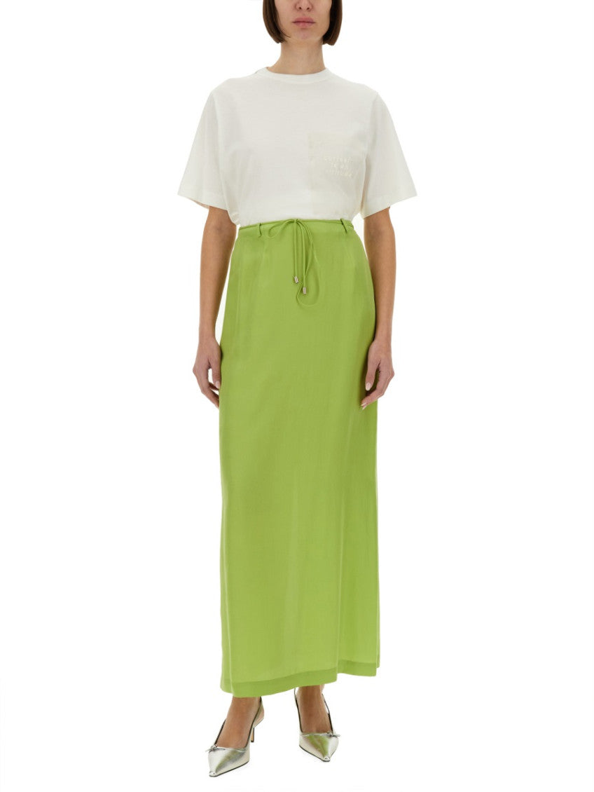 Green Solid Maxi Skirt 4