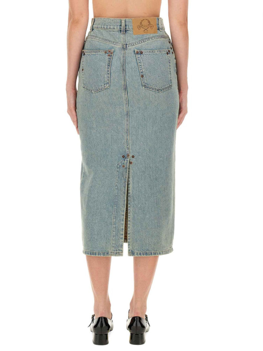 Denim Solid Midi Skirt 2