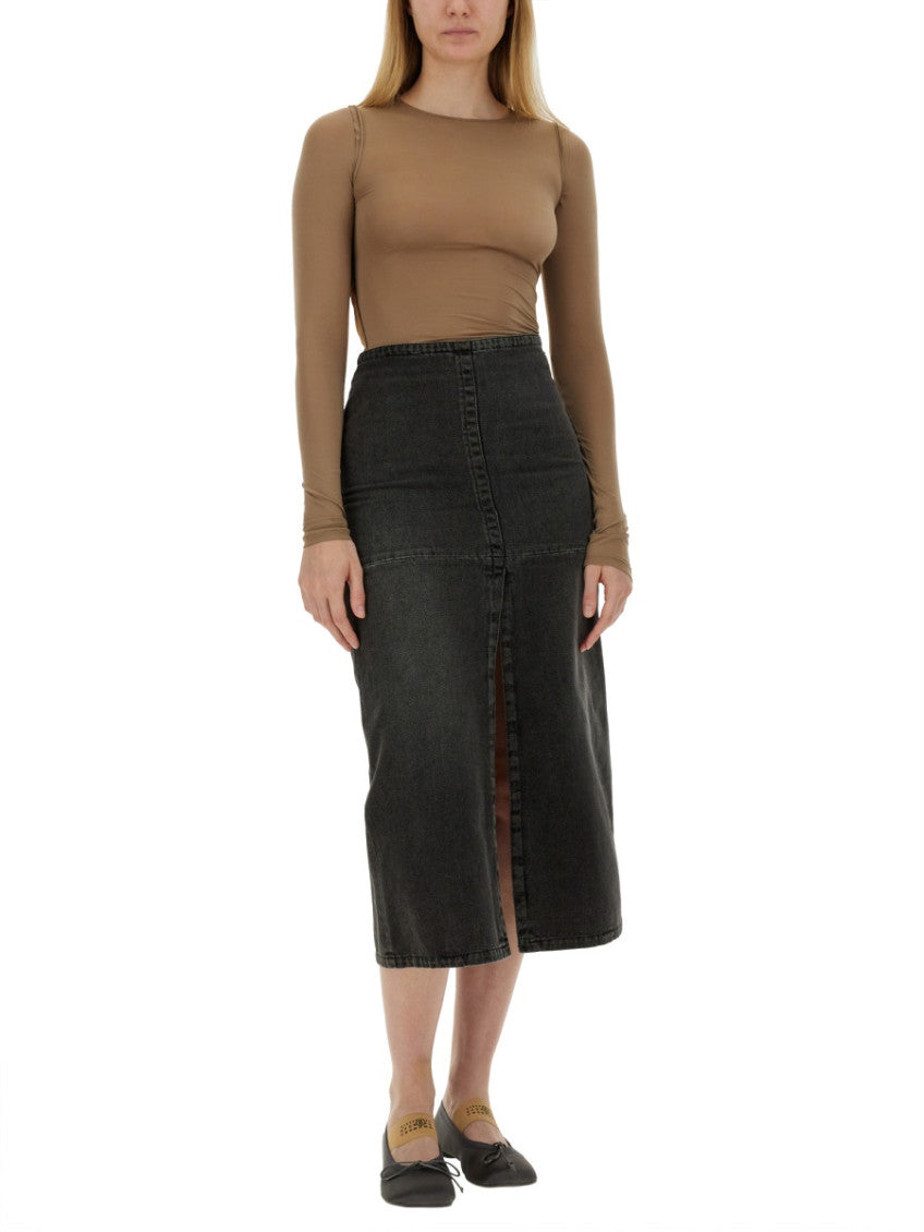 Grey Solid Midi Skirt 4