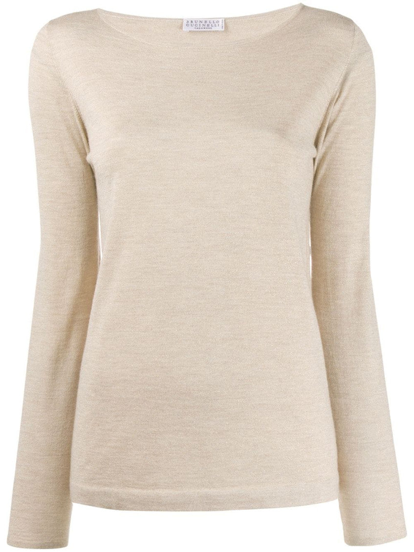 Beige Boat neck long sleeve sweater 1
