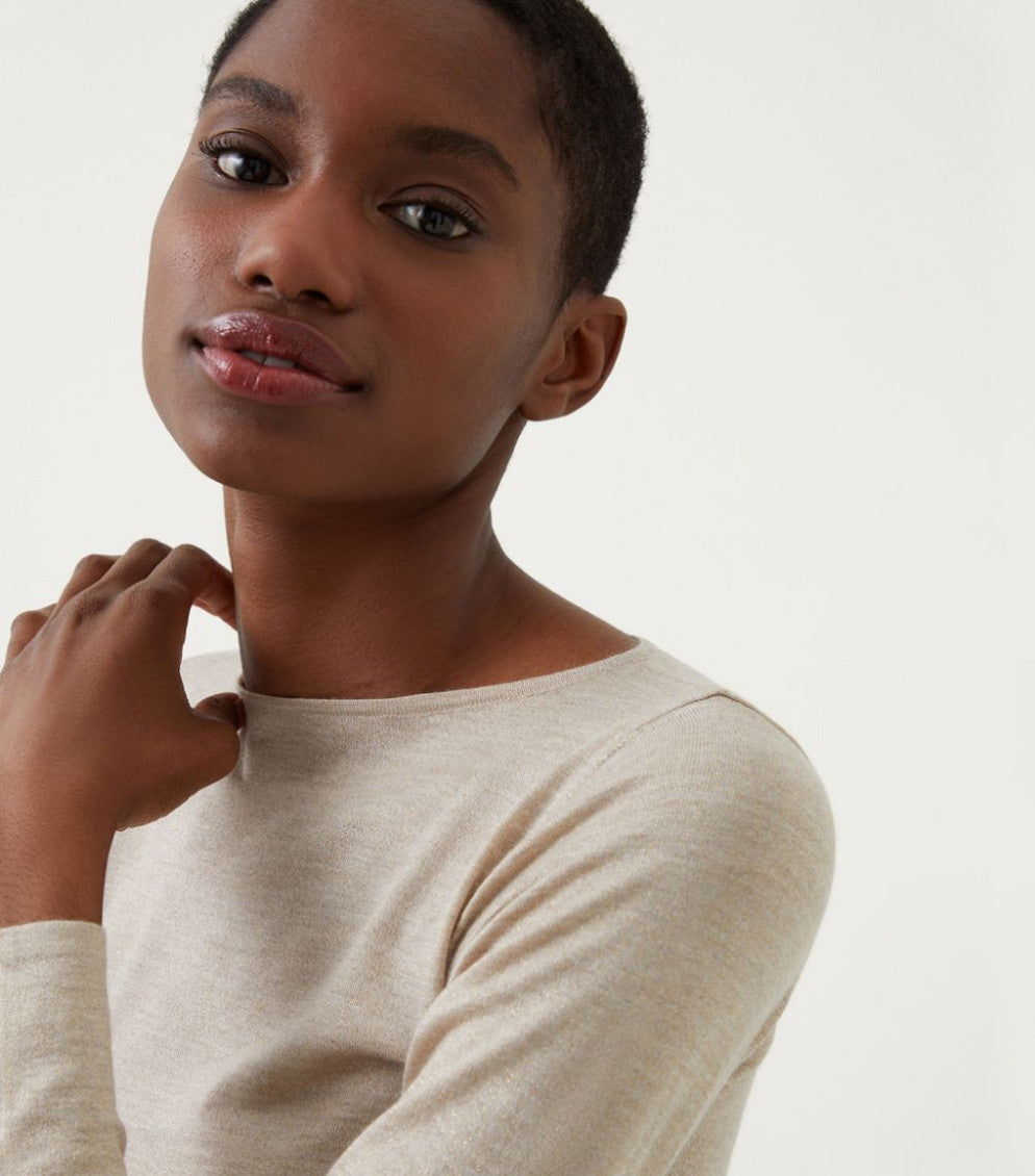 Beige Boat neck long sleeve sweater 2