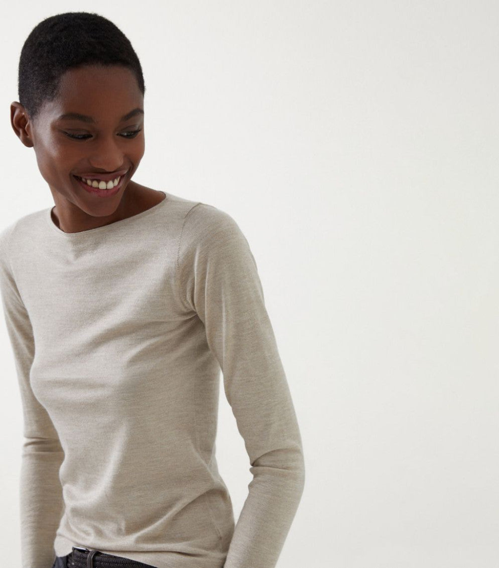 Beige Boat neck long sleeve sweater 3