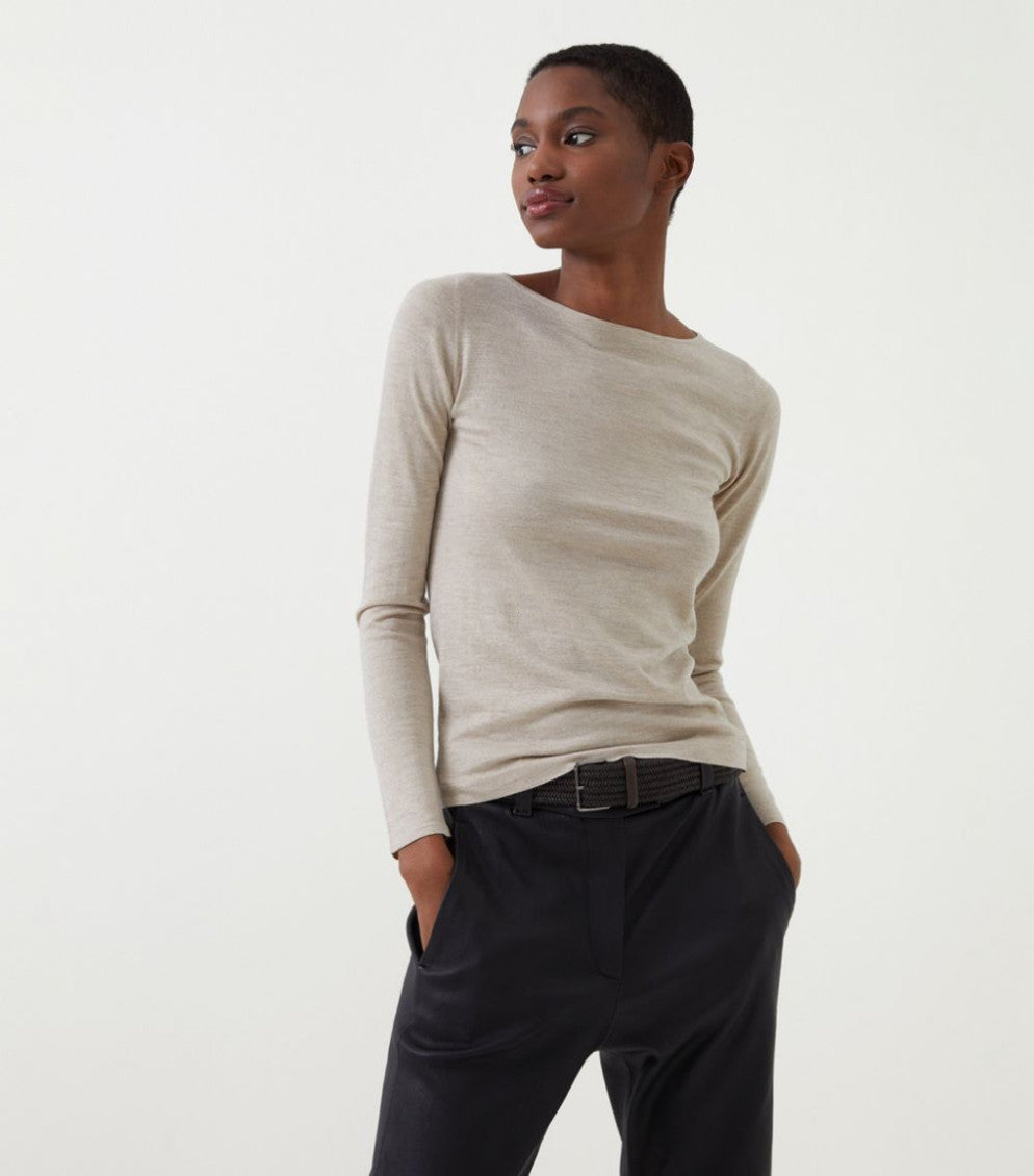 Beige Boat neck long sleeve sweater 4