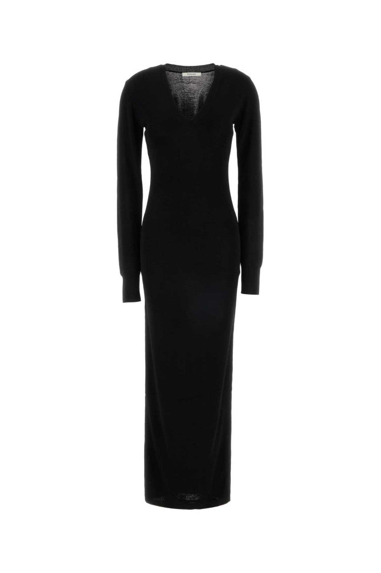 Black Solid V Neck Dress 1