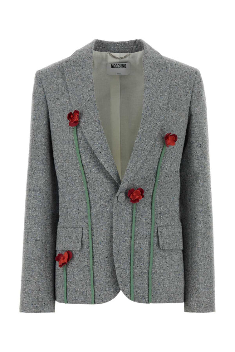 Grey Embroidered Notched Lapel Jacket 1