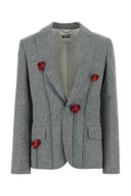 Grey Embroidered Notched Lapel Jacket 1