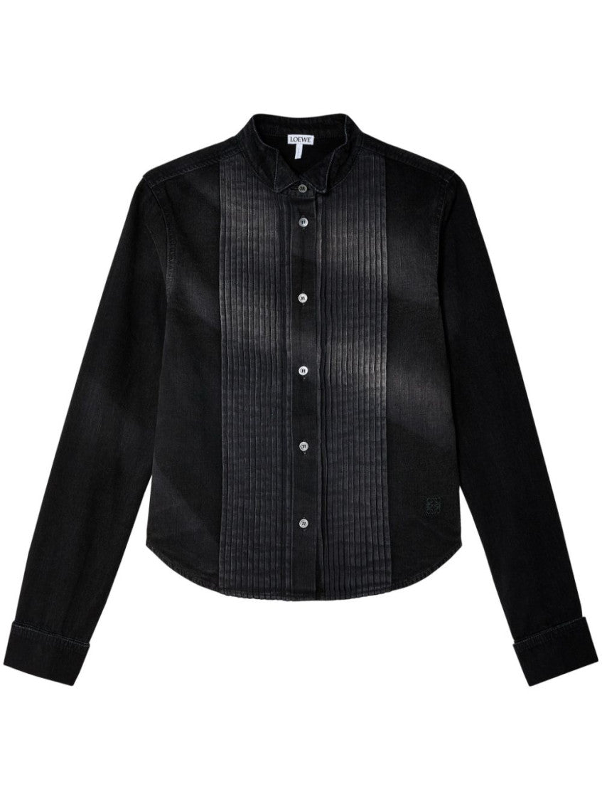 Black Pleated Denim Shirt 1