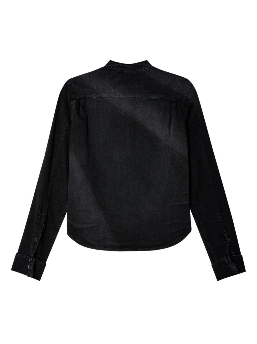 Black Pleated Denim Shirt 2