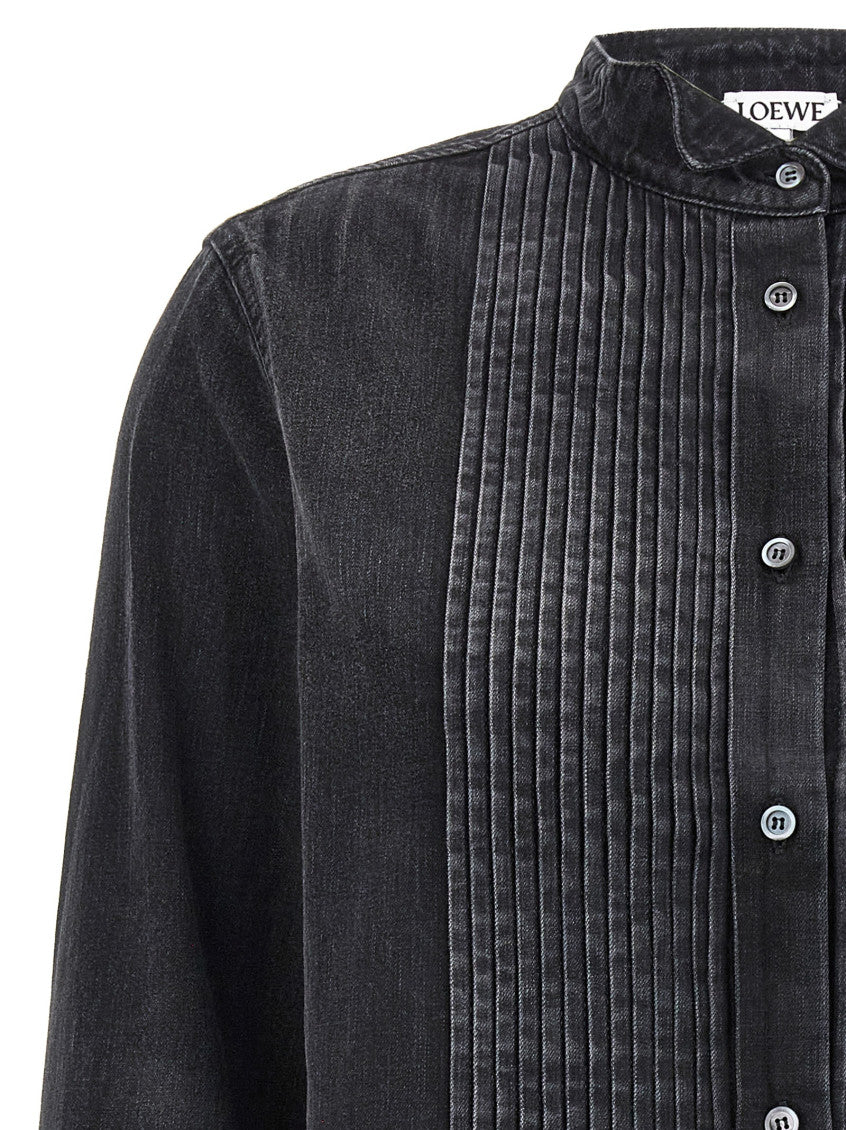 Black Pleated Denim Shirt 3