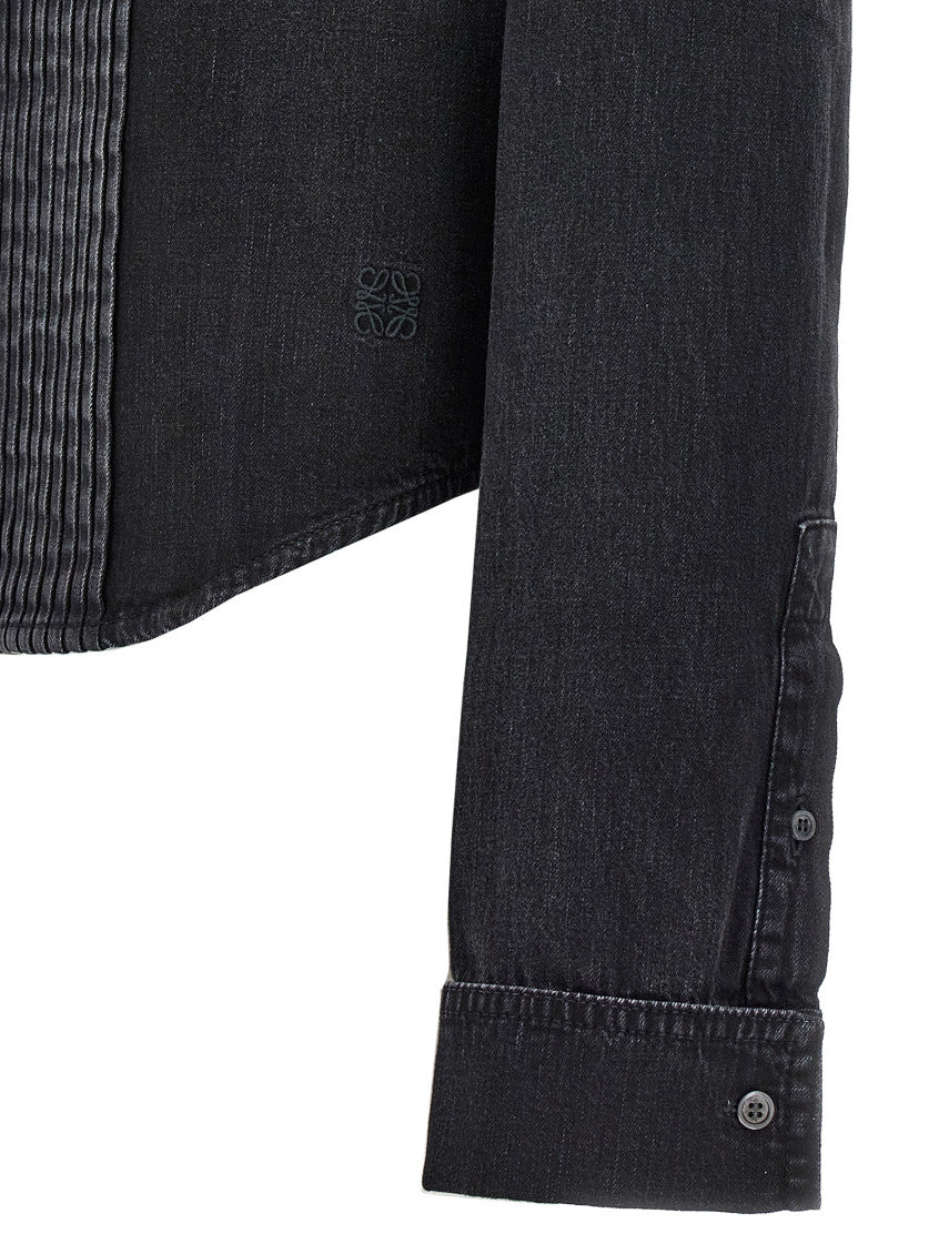 Black Pleated Denim Shirt 4