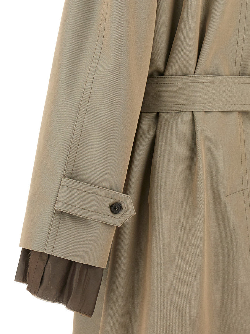 Grey Layered Trench Coat With Belt 4