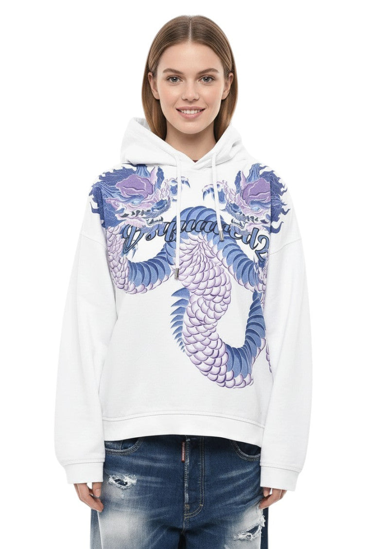 White Printed Hood Sweatshirt 1