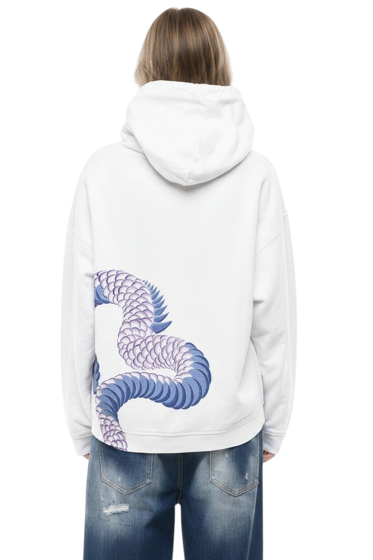 White Printed Hood Sweatshirt 2