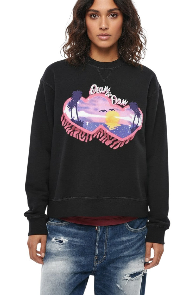 Black Graphic Crew Neck Sweatshirt 1