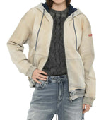 Beige Logo Zipper Hoodie 1