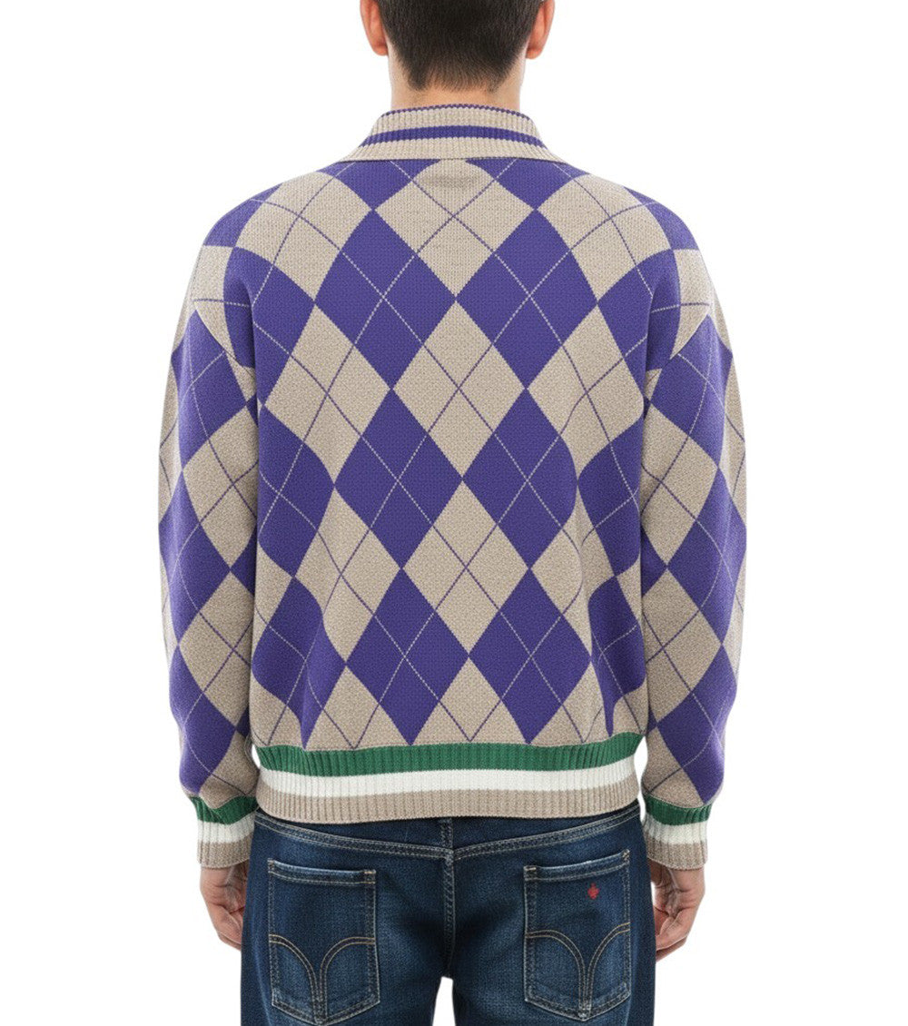 Multicolor Argyle Shirt Collar Sweater 2