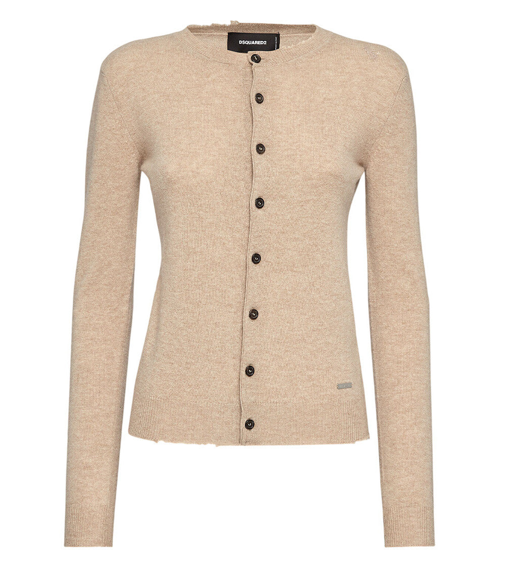 Beige Crew Neck Cardigan 1