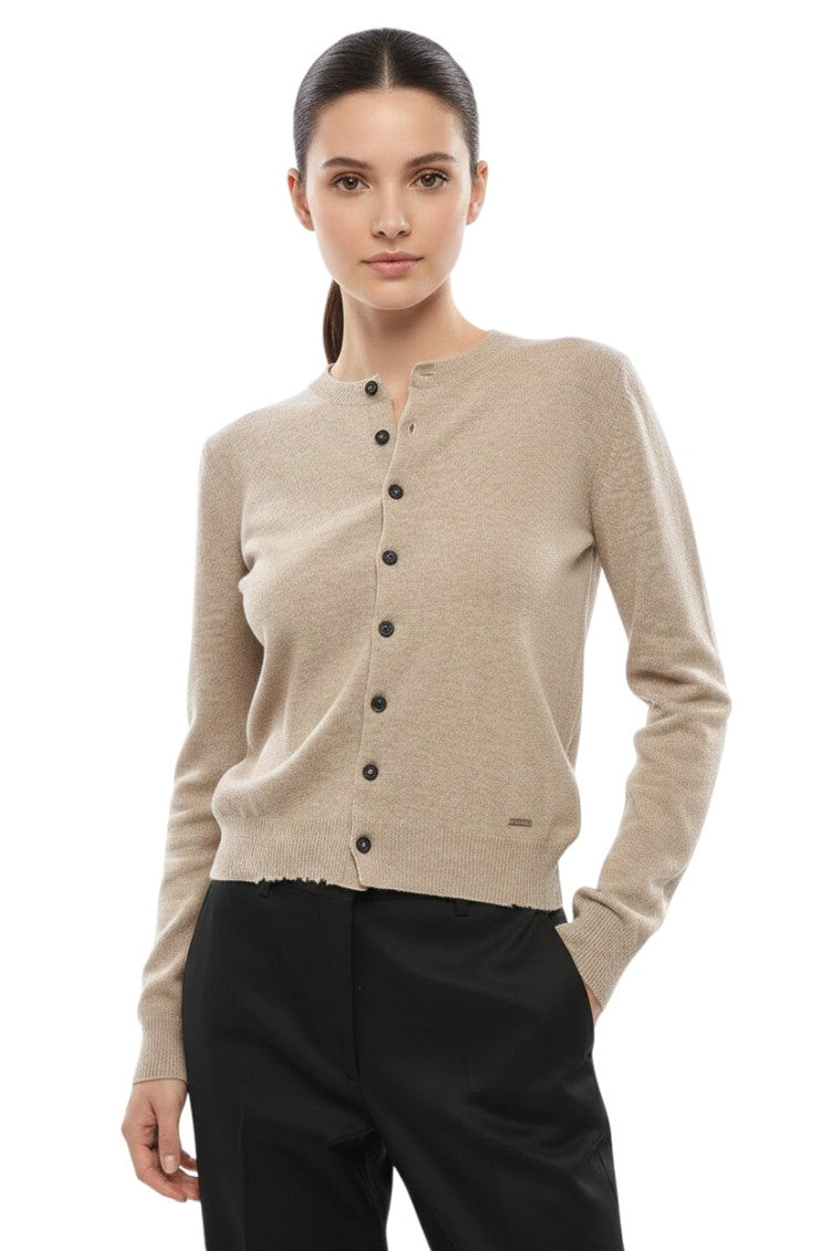 Beige Crew Neck Cardigan 2