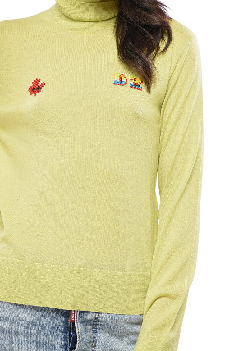 Yellow Embroidered Turtle Neck Sweater 3