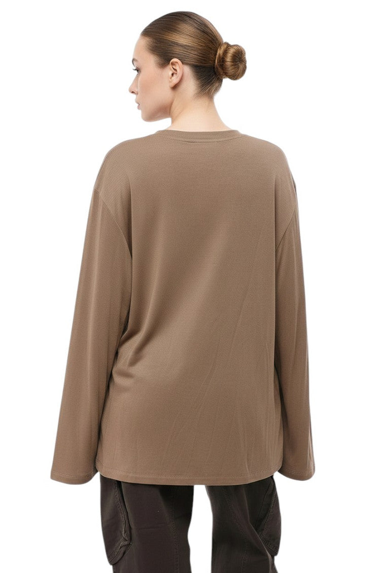 Brown Solid Crew Neck Sweater 2